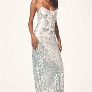 Anthropologie Silver Sequin Midi Dress